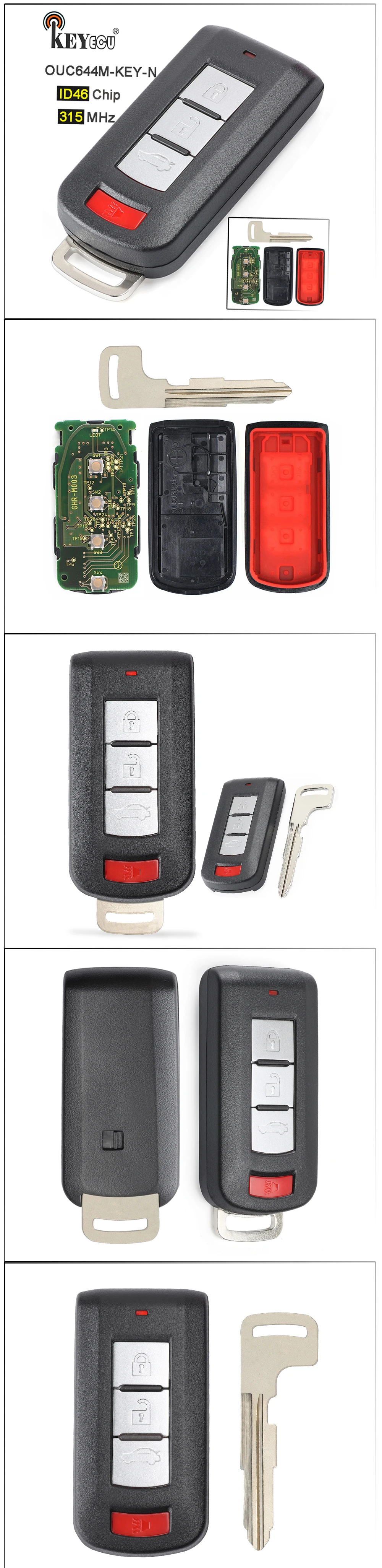 KEYECU 315 МГц ID46 PCF7952 чип OUC644M-KEY-N 3+ 1 4 кнопки дистанционного брелока для Mitsubishi Lancer Outlander с Uncut Blade