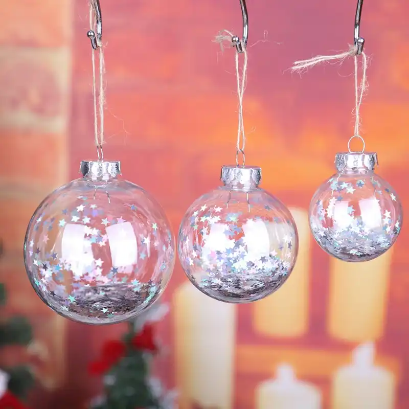 10cm 8cm 6cm Rechargeable En Plastique Transparent Boule De Noël Ornements Pré Décoré Avec étoiles Paillettes Suspendus Boule Darbre De Noël Décor à