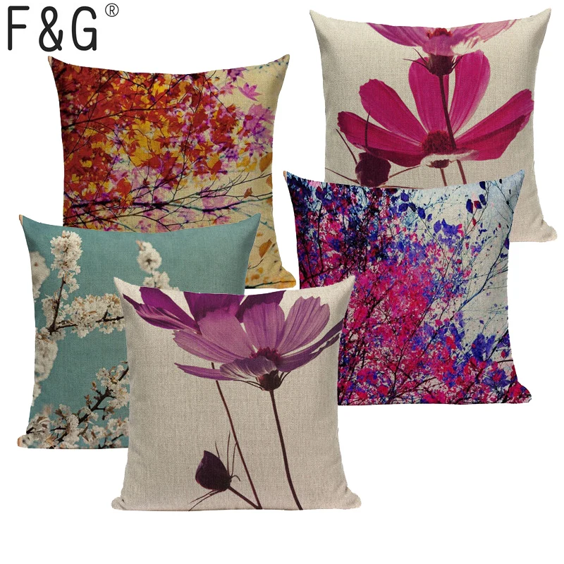 buy Colorful botanical pillow Floral Textil Dutch Chrysanthemum 45Cmx45Cm Square Sofa And Chair 1 Side Printing Cushion Cover