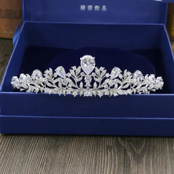 

Casamento da Dama De Honra Flor Cubic Zirconia Meninas branco chapeado zircon coroa tiara/headband Para Baile de Formatura