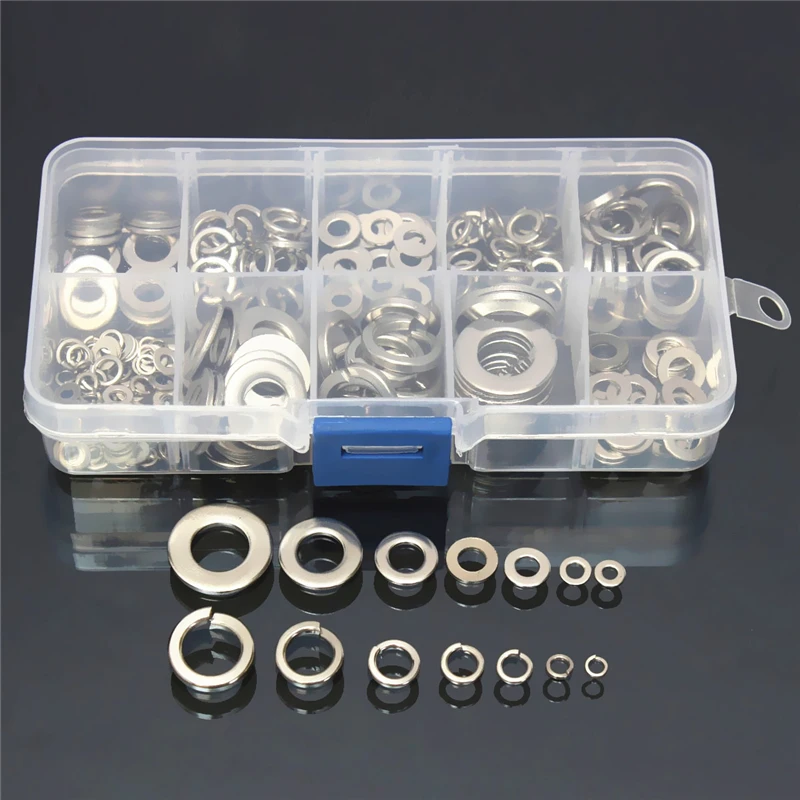 

Stainless Steel Washer Spring Pad Assortment Set M2.5-M10 Hardware 2.5 3 4 5 6 8 10mm for Electronic Equipments 260pcs/lot