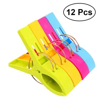 

OUNONA 12pcs Plastic Clothespins Laundry Clothes Pins Beach Towel Clips Bright Color Clothes Pegs Jumbo Size for Pool Loungers