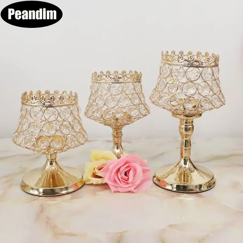 

PEANDIM Wedding Candelabra Centerpieces Tabletop Candlesticks Party Decor Crystal Candle Lantern Gold Home Candle Holders