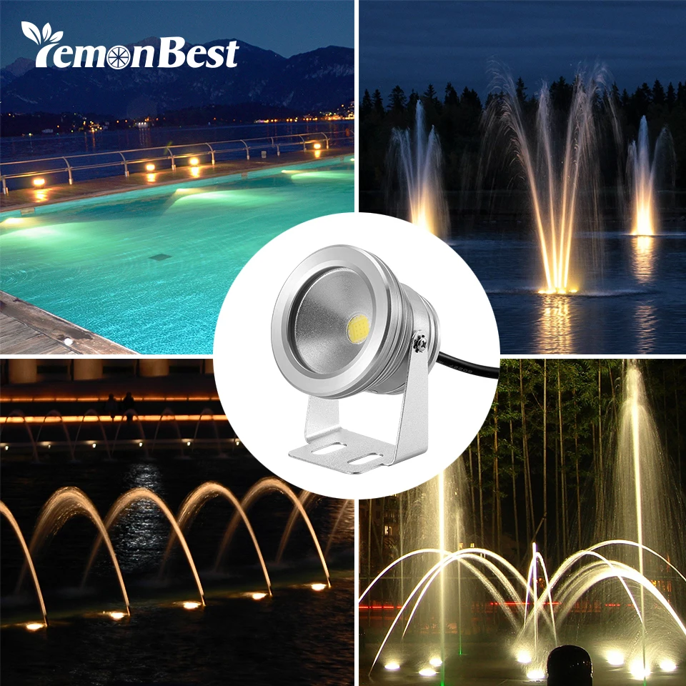 

Lemonbest 10W 12v underwater Led Light Super Brightness Warm White Waterproof IP65 fountain pool aquarium pond Lamp Silver