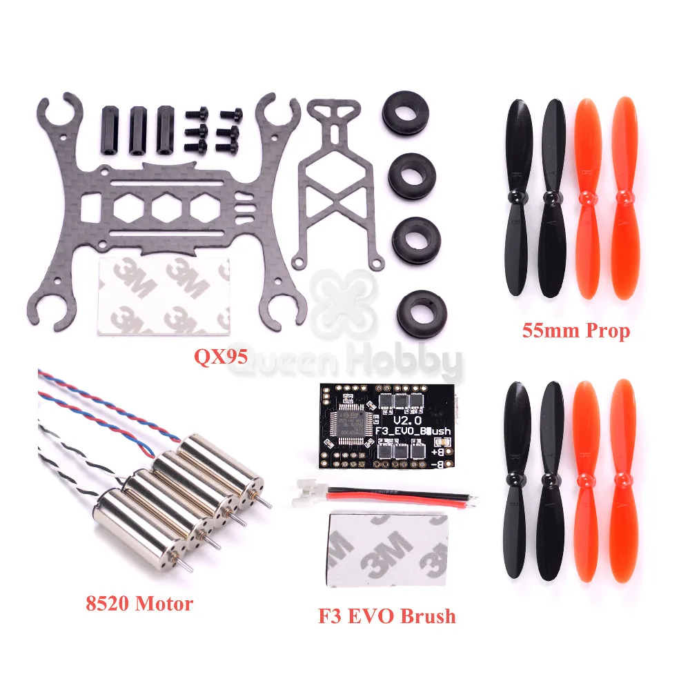 

QX95 95mm Micro mini Indoor Carbon Fiber Quadcopter frame F3 EVO 2.0 Brushed Flight Controller 8520 Coreless Motor 55MM Prop