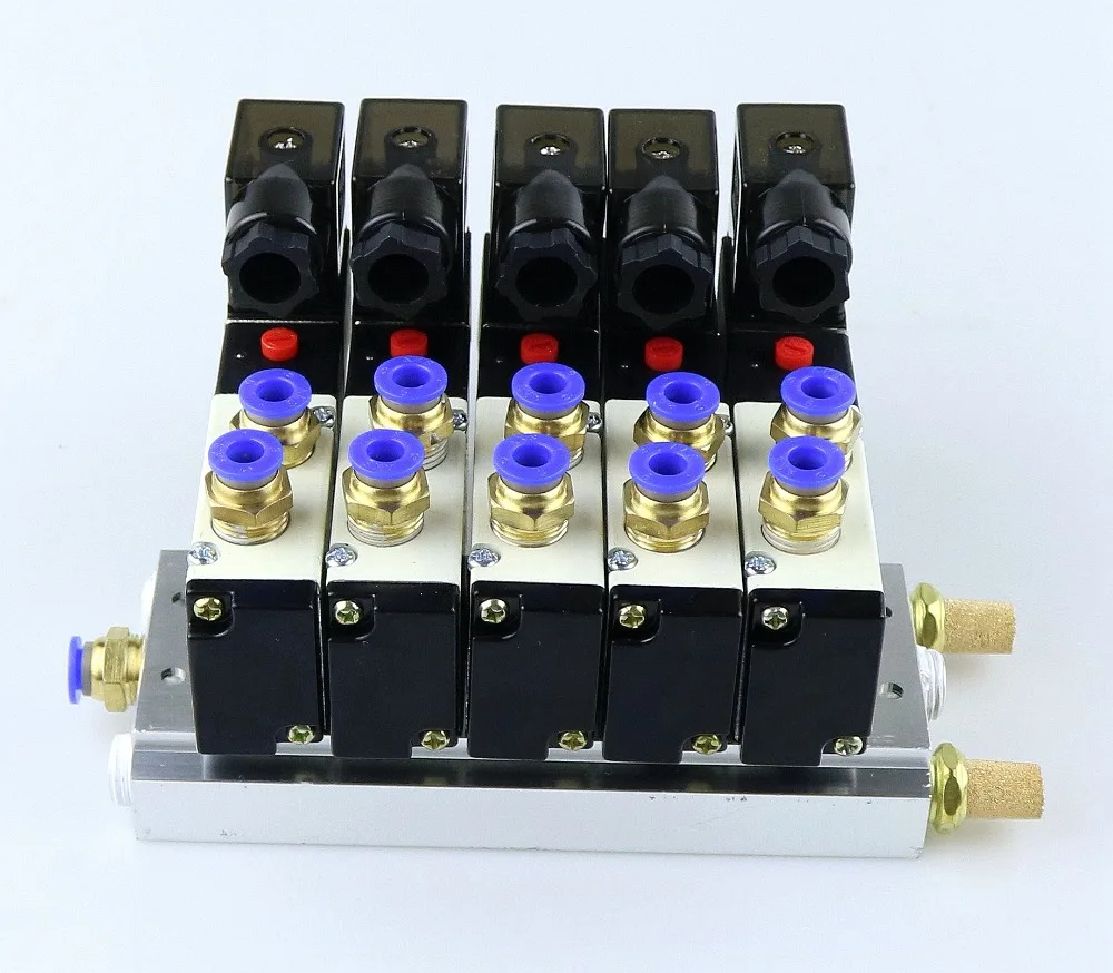 Günstig 4V210 08 DC 12 V Fünfbett Magnetventil 6mm Anschlüsse Schalldämpfer Basis Set 6 02