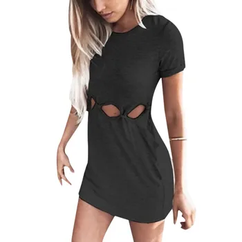 

Sexy Irregular Round Collar Hip Short Sleeve Dress