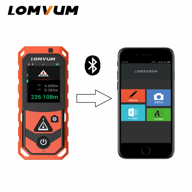 

LOMVUM Bluetooth Laser Distance Meter Camera Laser Rangefinder 200m 150m USB Handheld Distance Measuring