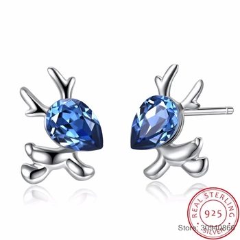

New Women 925 Sterling Silver Tiny Cute Elk Stud Earring Girls Kid Gift Crystal From Deer Antlers Earring Fine Jewelry