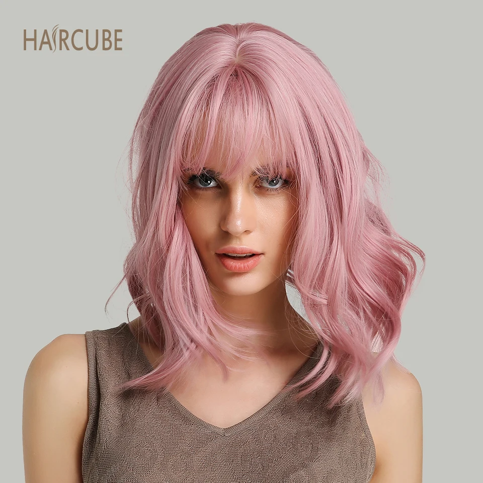 Haircube 14 Synthetic Hair Pink Colors Short Water Wave Wigs For