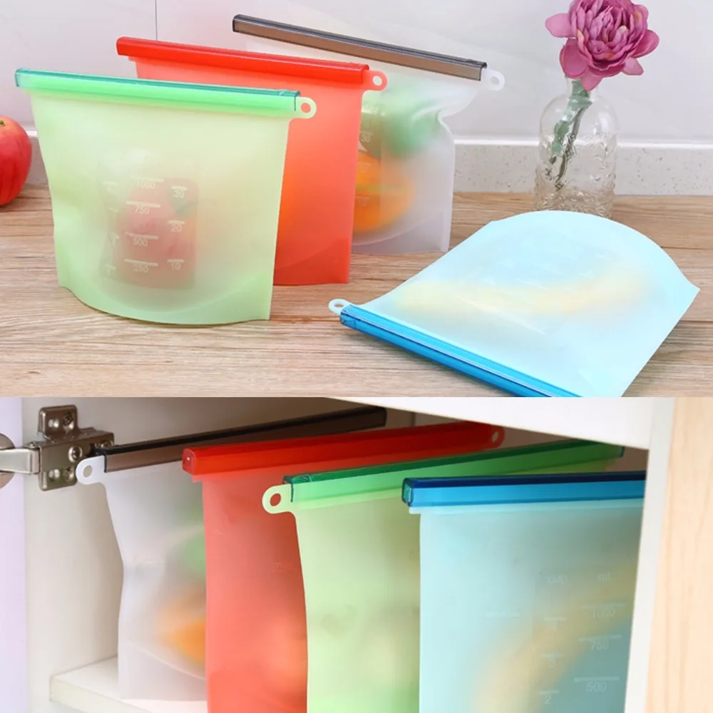1000ml Reusable Silicone Vacuum Seal Food Fresh Bag Kitchen Fruit Milk