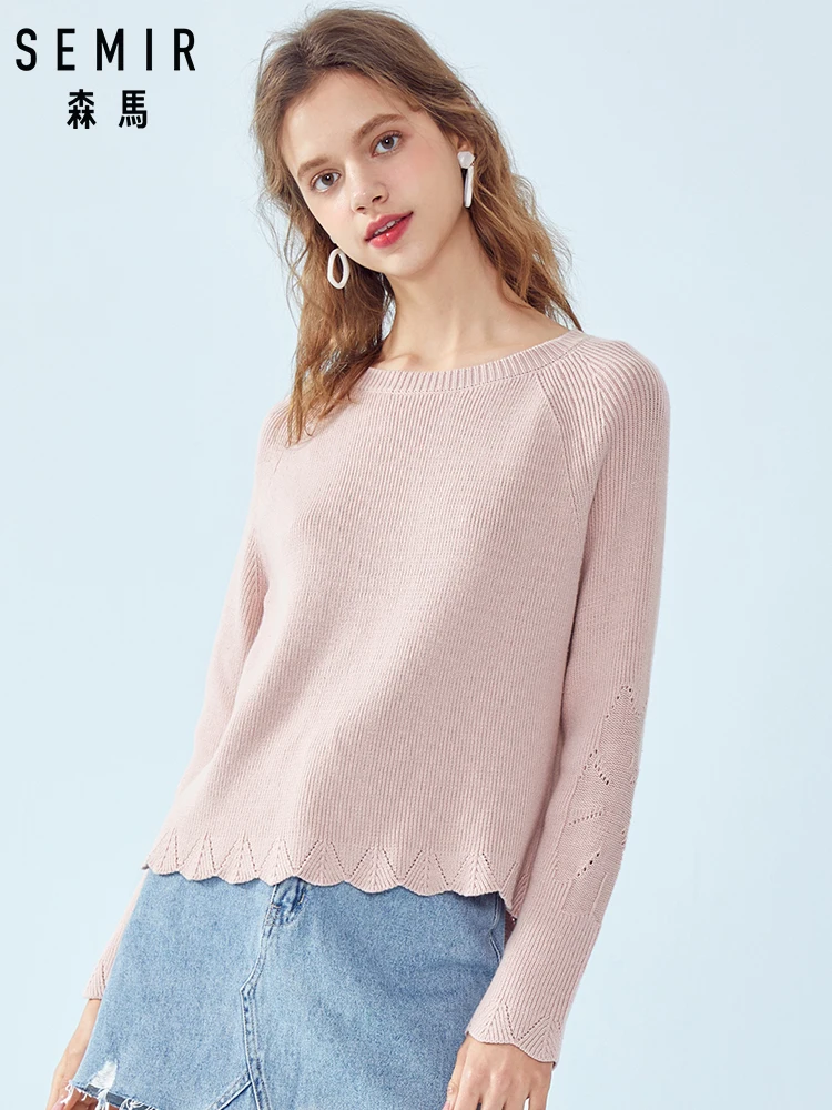 SEMIR Women Rib Knit Sweater with Ruffle Trim Women's Pullover Ruffle-Trimed Sleeve Ribbing at Crewneck for Spring | Женская одежда