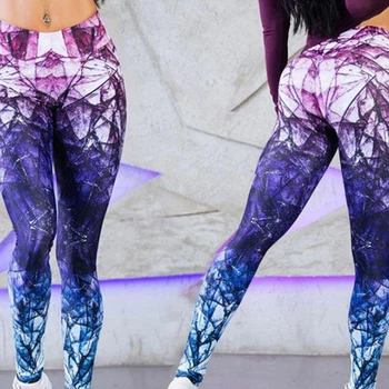 

High Waist Push Up Leggins Flower Print Leggings Slim Purple Woven Print Trousers Women Pants Fitness Leggings Mujer