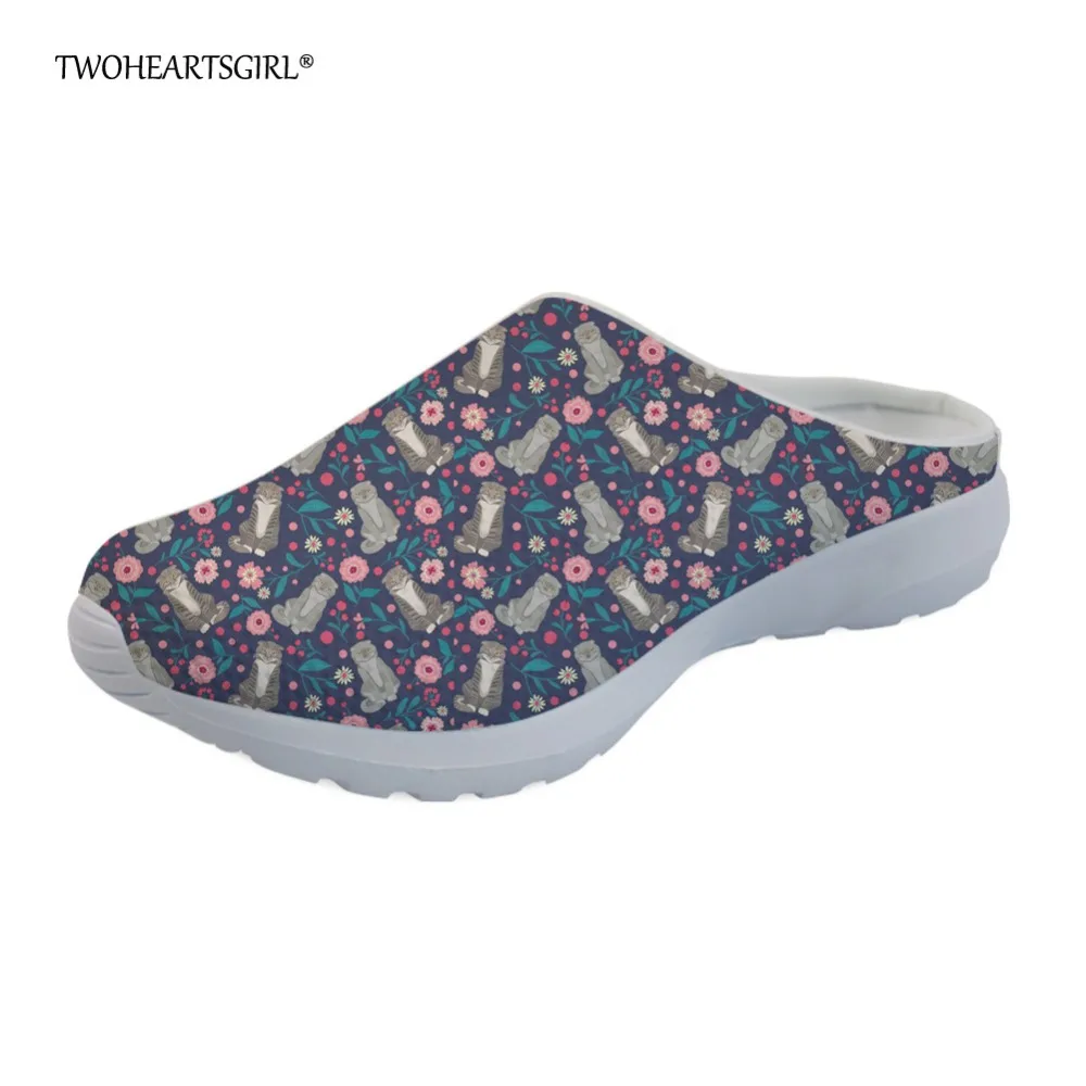 Twoheartsgirl милые цветочные Cat Для женщин тапочки дышащие женские Туфли без каблуков пляжа сетка обувь красивые женские босоножки