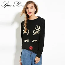 SPARSHINE 2017 Autumn And Winter New Loose Women Sweaters Pullovers Long Sleeve O Neck Abstract Deer