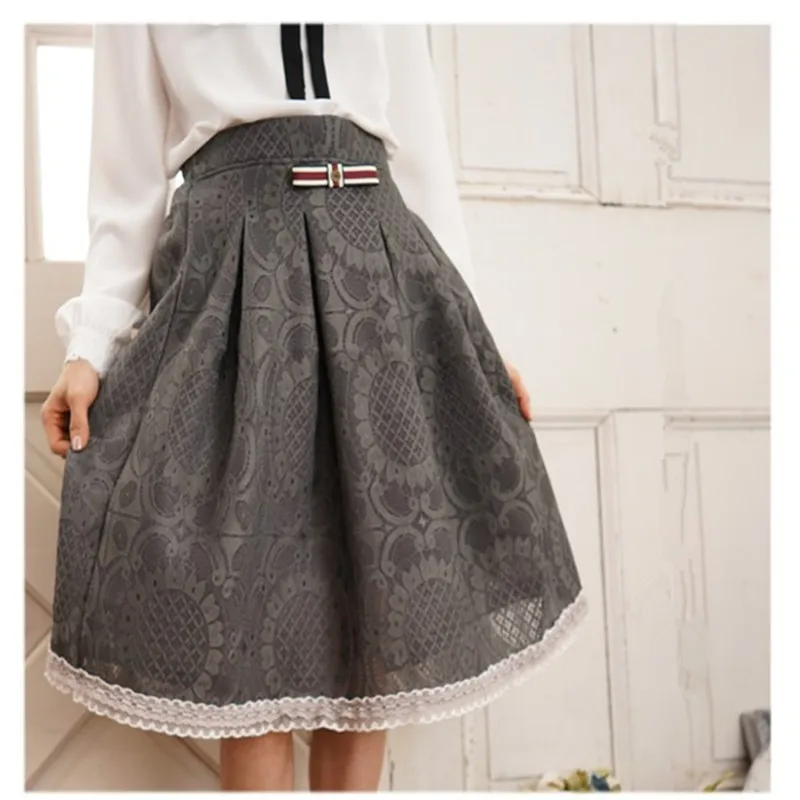 

Sweet Dark Gray Lace Skirt For Women Cute Elastic Casual Waist Mori Girl Short Skirts Lady Saias Feminias Vintage 16978