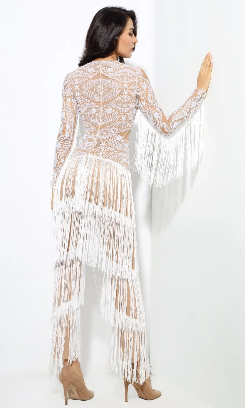 long sleeve fringe jumpsuit