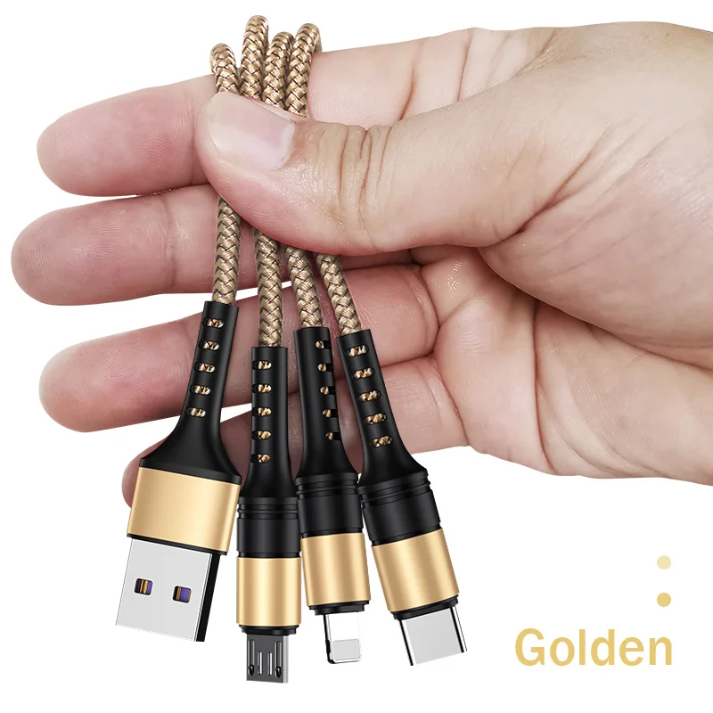 USB телефонный кабель для Apple Android type C 3 в 1 3A Быстрая зарядка type-C Micro кабели для мобильных телефонов для samsung huawei Xiaomi AG - Цвет: Gold