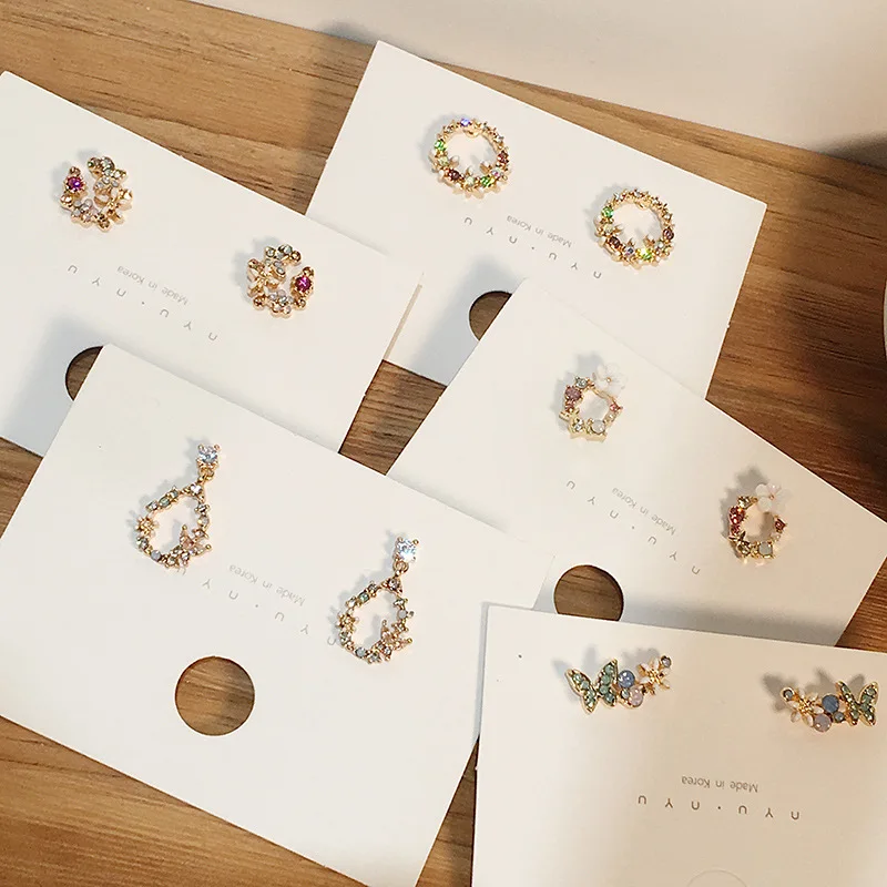 

Crystal Circle Shinning Stud Earring Young Girl Gift Fashion Lady Small Ear Jewelry Cute Water Drop Butterfly Mini Stud Earring