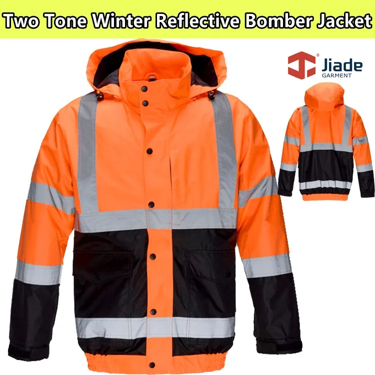 Jiade Для мужчин зимняя куртка-пилот спецодежды Orange куртка с внутренняя флисовая куртка зима светоотражающие безопасности тепловой куртка