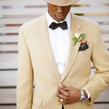 Светло-хаки мужские костюмы с отворотом на двух пуговицах модный Блейзер Custome Homme приталенный костюм(пиджак+ брюки+ галстук-бабочка+ носовые платки