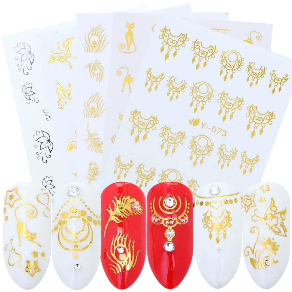 

1pcs Nail Stickers Decoration Gold Silver Water Transfer Sticker Sliders Cat/Leaf/Necklace DIY Nail Art Decals Manicure TRY-4