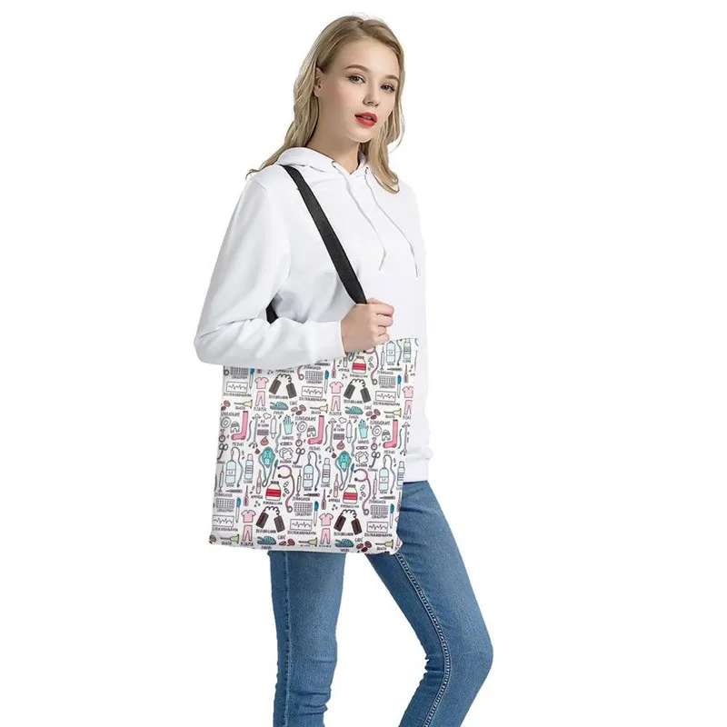 FORUDESIGNS/ Горячие мультфильм узор с изображением сиделки девушки холщовые сумки для покупок bolsas ecologicas reutilizables повседневные сумки-шопперы для женщин