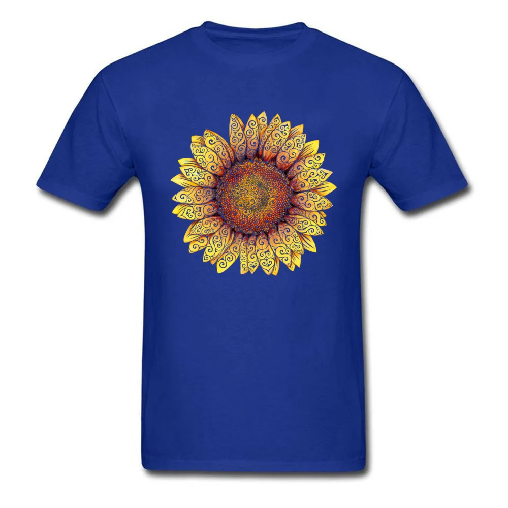 Swirly Sunflower Slim Fit Summer 100% Cotton Crewneck Mens Tops Shirts Printed Clothing Shirt 2017 Popular Short Sleeve T-shirts Swirly Sunflower blue