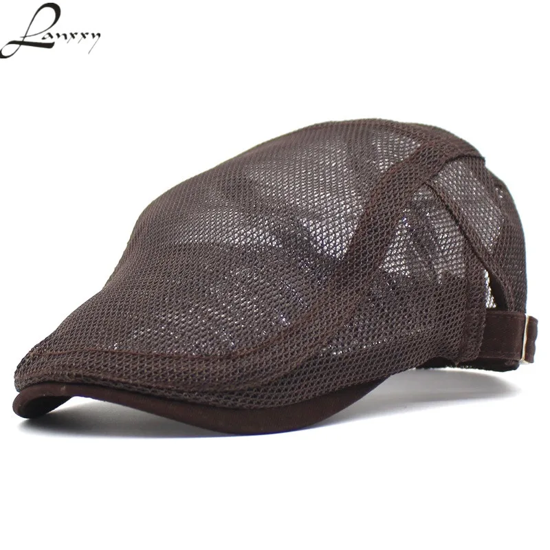 

Lanxxy 2018 New Summer Caps for Men Mesh Plaid Hat Women Casquette Falt Cap Casual Gorras Berets