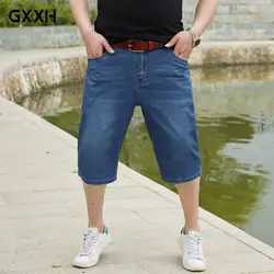 Летние джинсы большого размера Штаны мужчины высокой талии свободные прямые эластичные Штаны плюс удобрения в коде Штаны Размеры 30-44 46 48