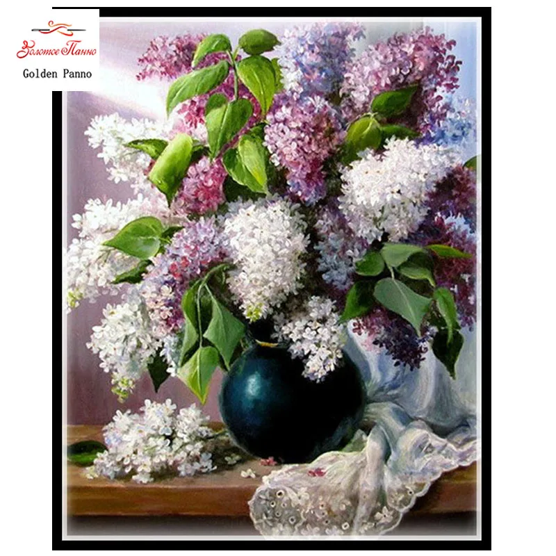 

Needlework,DIY DMC 14CT unprinted Cross stitch Embroidery,Lilac Flowers Counted White canvas Cross-Stitching handmade