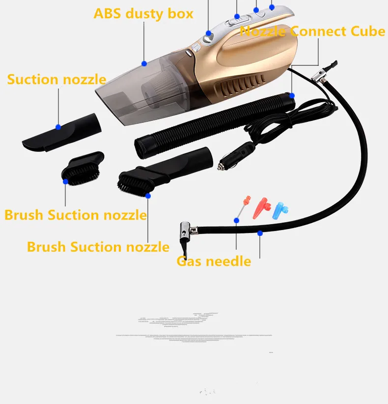 120 Вт портативный автомобильный пылесос 12 В 4 в 1 автомобильный воздушный компрессор давление в шинах Guage со светом супер всасывание влажное и сухое двойное использование