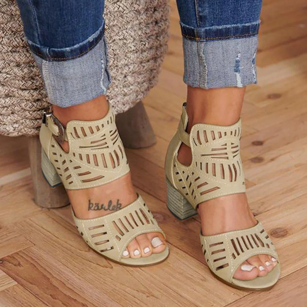 

Stylish Women Casual Shoes Women Ladies Fashion Peep Toe High Heel Solid Buckle Casual Shoes Sandals кроссовки женские#73