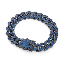 Хип-хоп черный синий CZ камень проложили Bling Iced Out кубинская цепочка браслет браслеты для мужчин рэппер ювелирные изделия "-9"