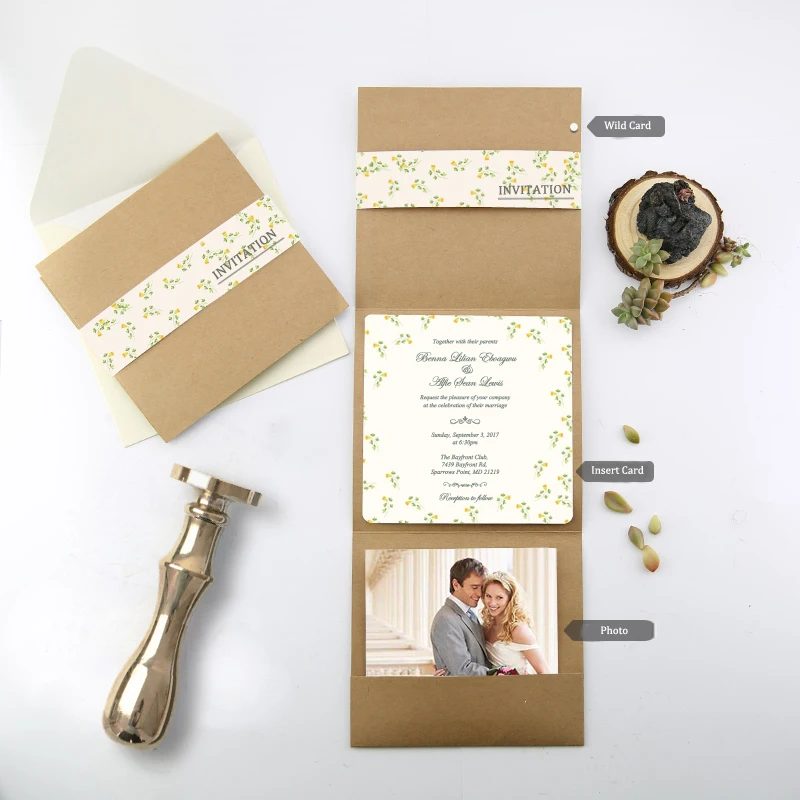  Vintage Kraft Paper Wedding Invitation Flower Invitation Cards DIV Creative Invitation With Customi - 32870520604
