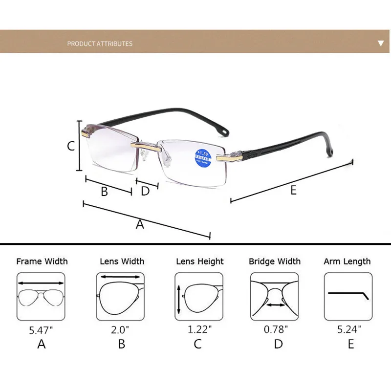 TR90 мужские очки без оправы с защитой от синего излучения, очки для пресбиопии, синие очки для чтения/очки с покрытием, очки с прозрачными линзами A802
