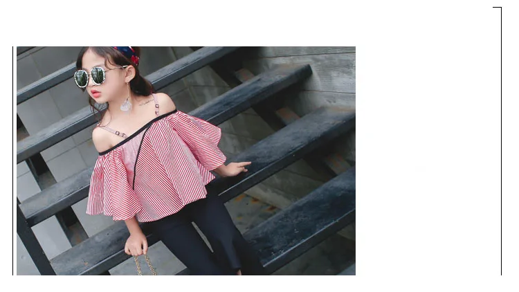 big girl summer shirt petal sleeve off shoulder black red striped blouse for girls toddler children clothing 2018 new tops clothes (14)