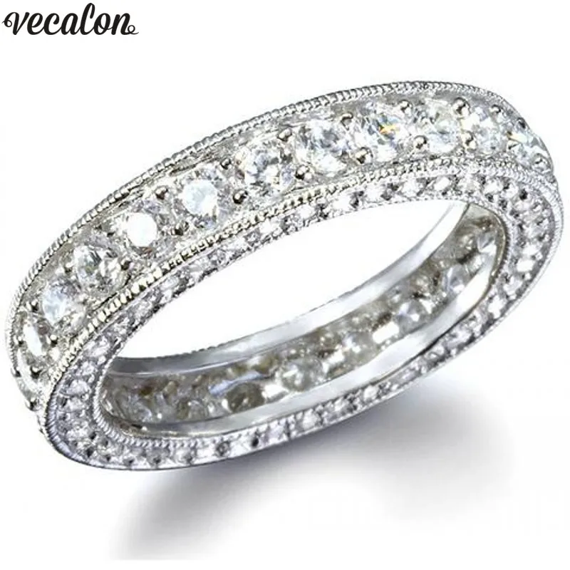 Vecalon, Винтажное кольцо вечности, 925 пробы, серебро, AAAAA Cz, обручальное кольцо, кольца для мужчин и женщин вечерние ювелирный подарок на палец
