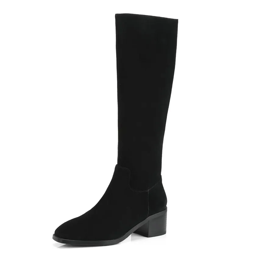 QUTAA/; женская обувь; женские сапоги до колена на платформе; универсальные зимние сапоги на молнии с круглым носком; повседневные женские сапоги; размеры 34-39 - Цвет: Черный