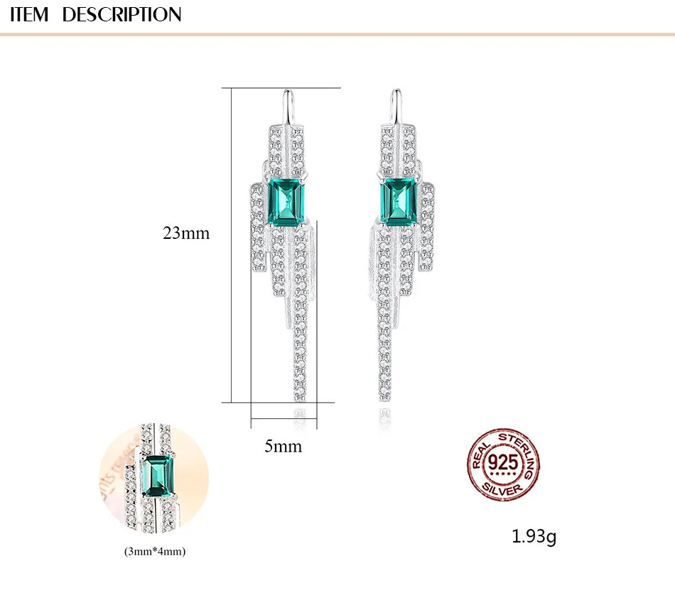 Настоящее 925 пробы серебряные серьги-подвески с изумрудом и драгоценным камнем ювелирные изделия для женщин Brinco Feminino