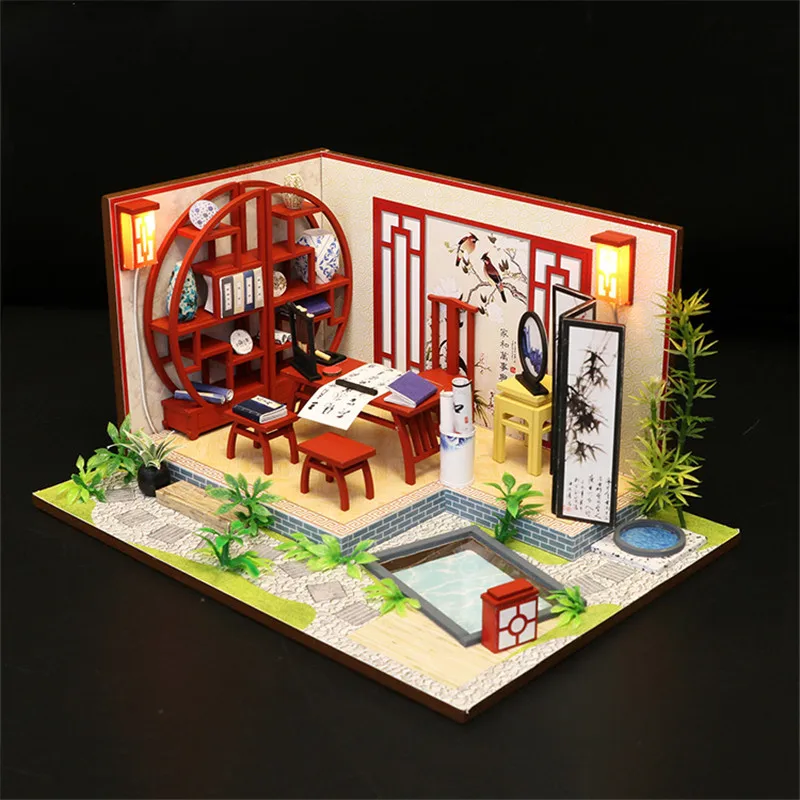 Diy Doll house Miniature Dollhouse Handmade Doll House Furniture Puzzle Assemble 3D Miniaturas Model Toys For Children Gift S921