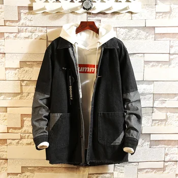 

Classic broken old splice jacket Denim jeans jackets coats Spring Leisure loose Vintage Style Men Casual Clothing 2019 NEW