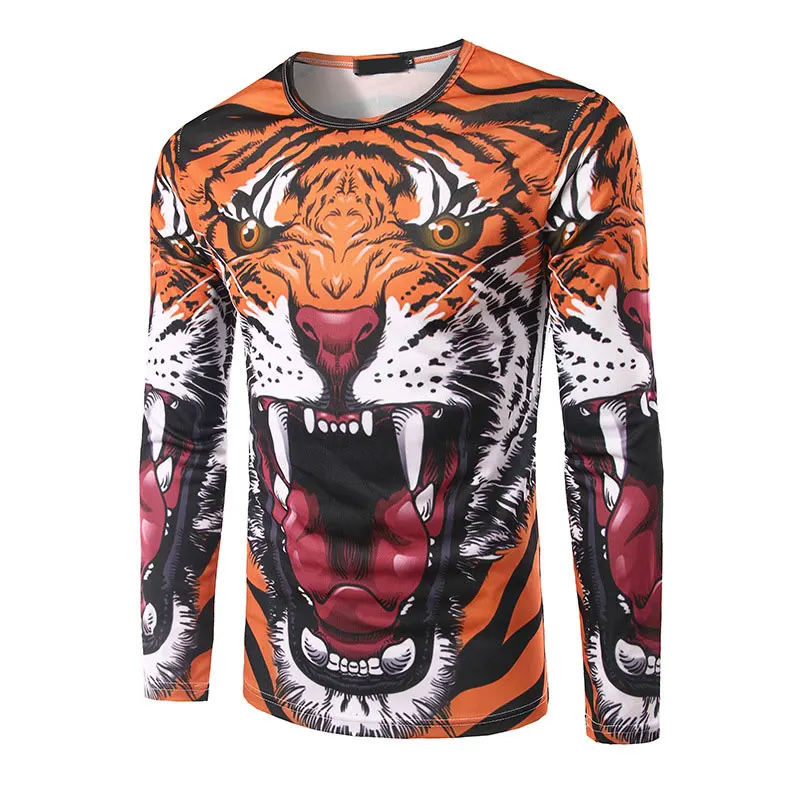 FJUN Animal 3d print Men T Shirt Long Sleeve Tiger Pattern O neck