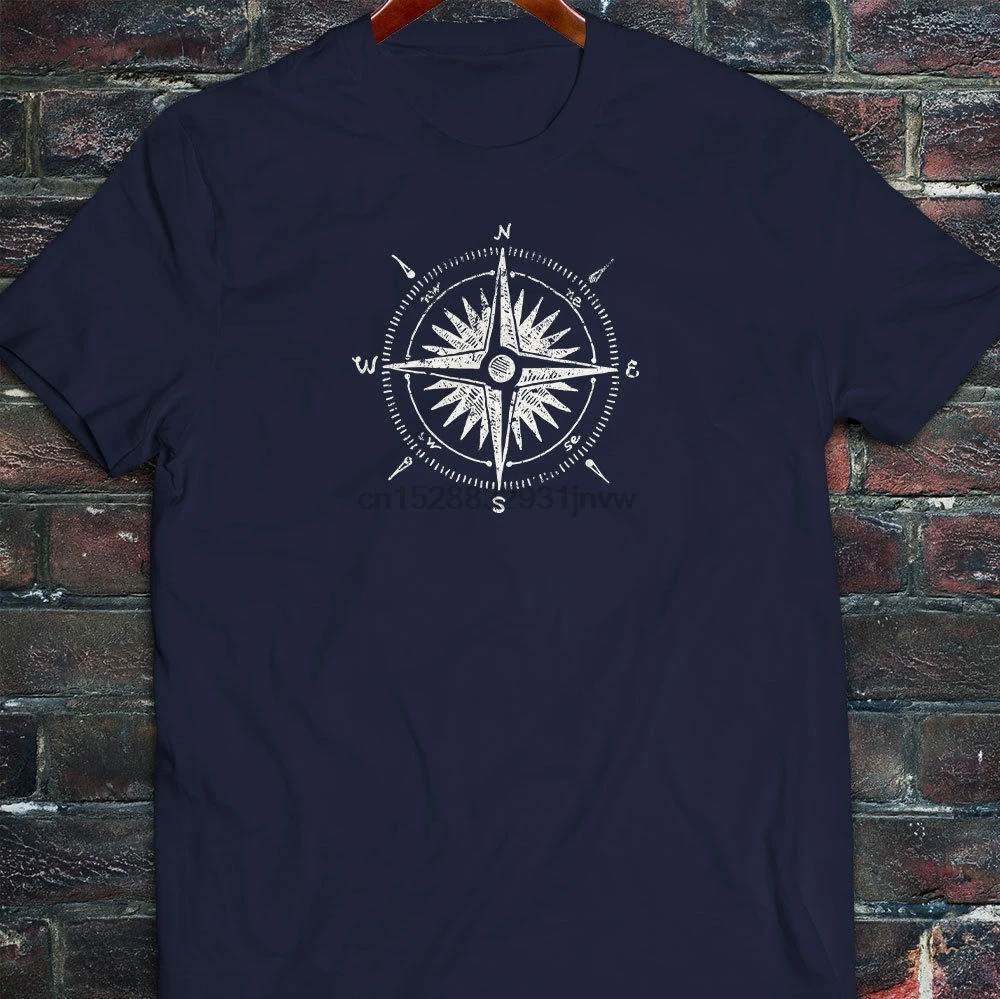 

2019 Summer Fashion Hot VINTAGE COMPASS WIND ROSE TRAVEL NAUTICAL SAILOR Mens Navy T-Shirt Tee shirt