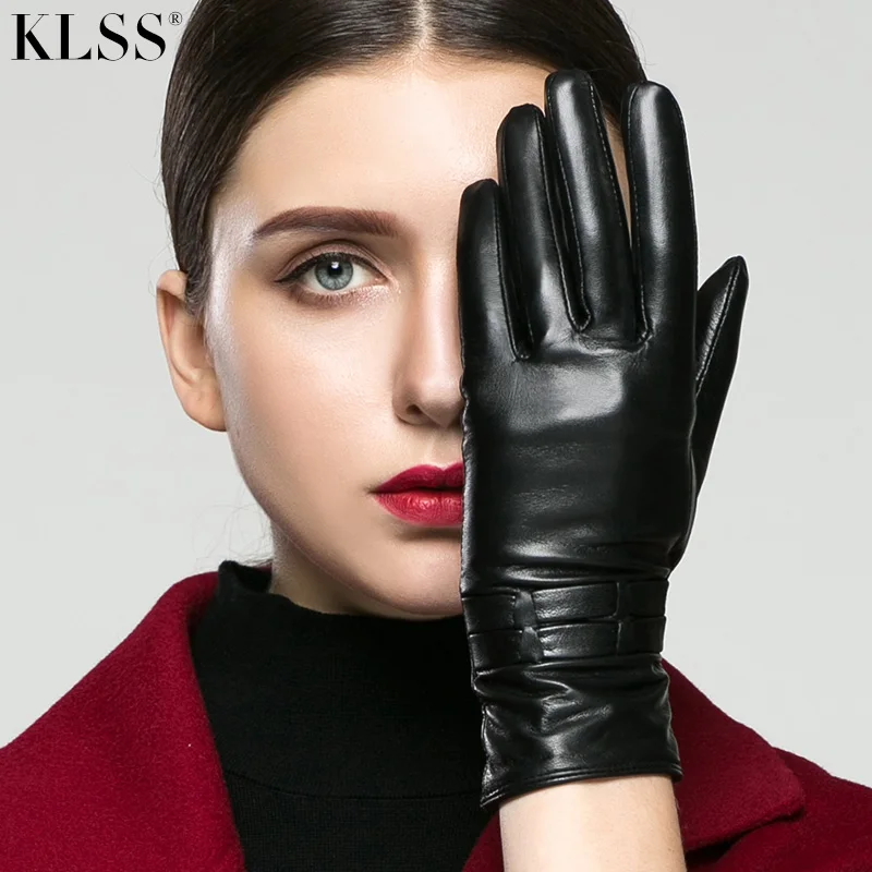 KLSS Brand Genuine Leather Women Gloves Classic Black High Quality ...