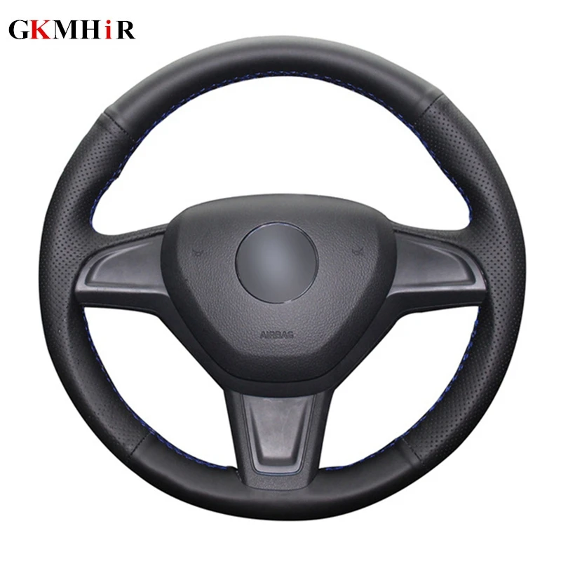 

GKMHiR DIY Hand-stitched Black Artificial Leather Car Steering Wheel Cover for Skoda Yeti 2014 2015 2016 Rapid 2015