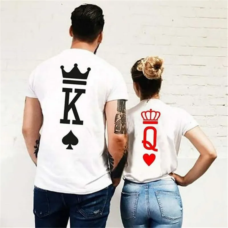 

Fashion Graphic Poker Printing King Queen Heart Street Tshirts Summer Women Men Short Sleeve Casual Couple Lover