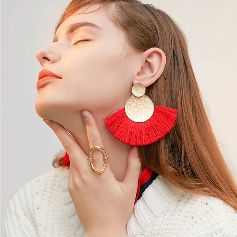 Bohemian Long Tassel Earrings for Women Red Big Statement Female 2019 Wedding Fringe Hanging Earings Jewelry | Украшения и