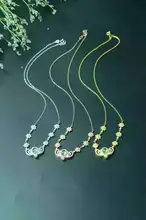 Natural green prehnite Necklace Natural Gemstone Pendant Necklace 925 sliver women Luxury trendy Crown women party fine Jewelry