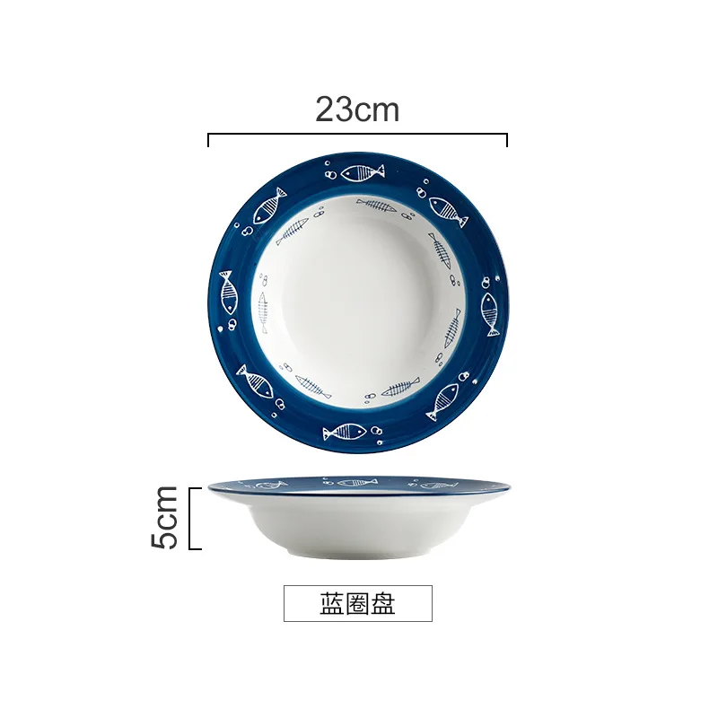 Японский стиль ручной работы керамическая тарелка блюдо рисовая чаша рыба стейк блюдо десерт фарфоровая тарелка для завтрака посуда набор - Цвет: Deep Plate